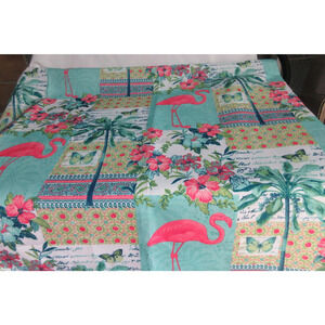 Sigrid Olsen Easy Care Indoor/Outdoor Pink Flamingo Aqua Tablecloth Round 70"